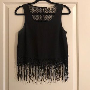 Black Fringe crop top